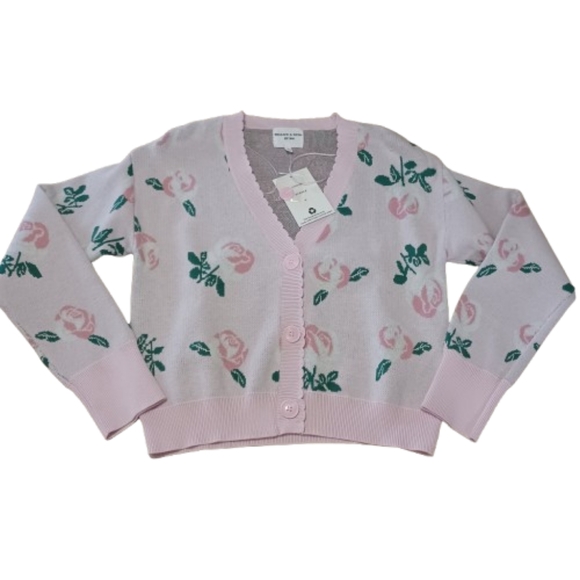 Floral Pink Rose Print Cardigan Sweater Button Front Top Size Small Women's - Picture 4 of 13